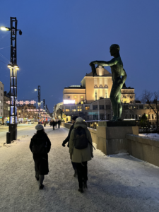 Participants walking on the Hämeensilta-bridge in Tampere, Finland.